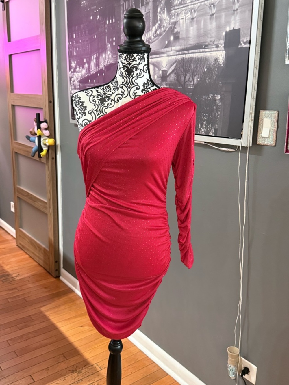 Charlotte Russe One-Shoulder Sparkle Bodycon Dress - Red